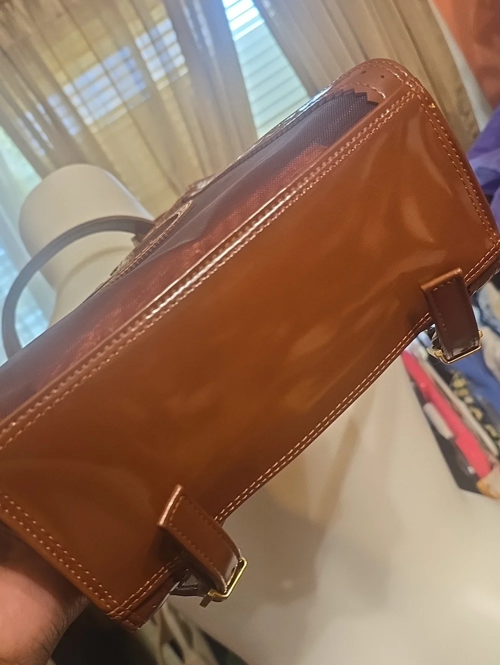 Valentino Garavani Brown Leather & Mesh Top Handle Backpack - Picture 4 of 16